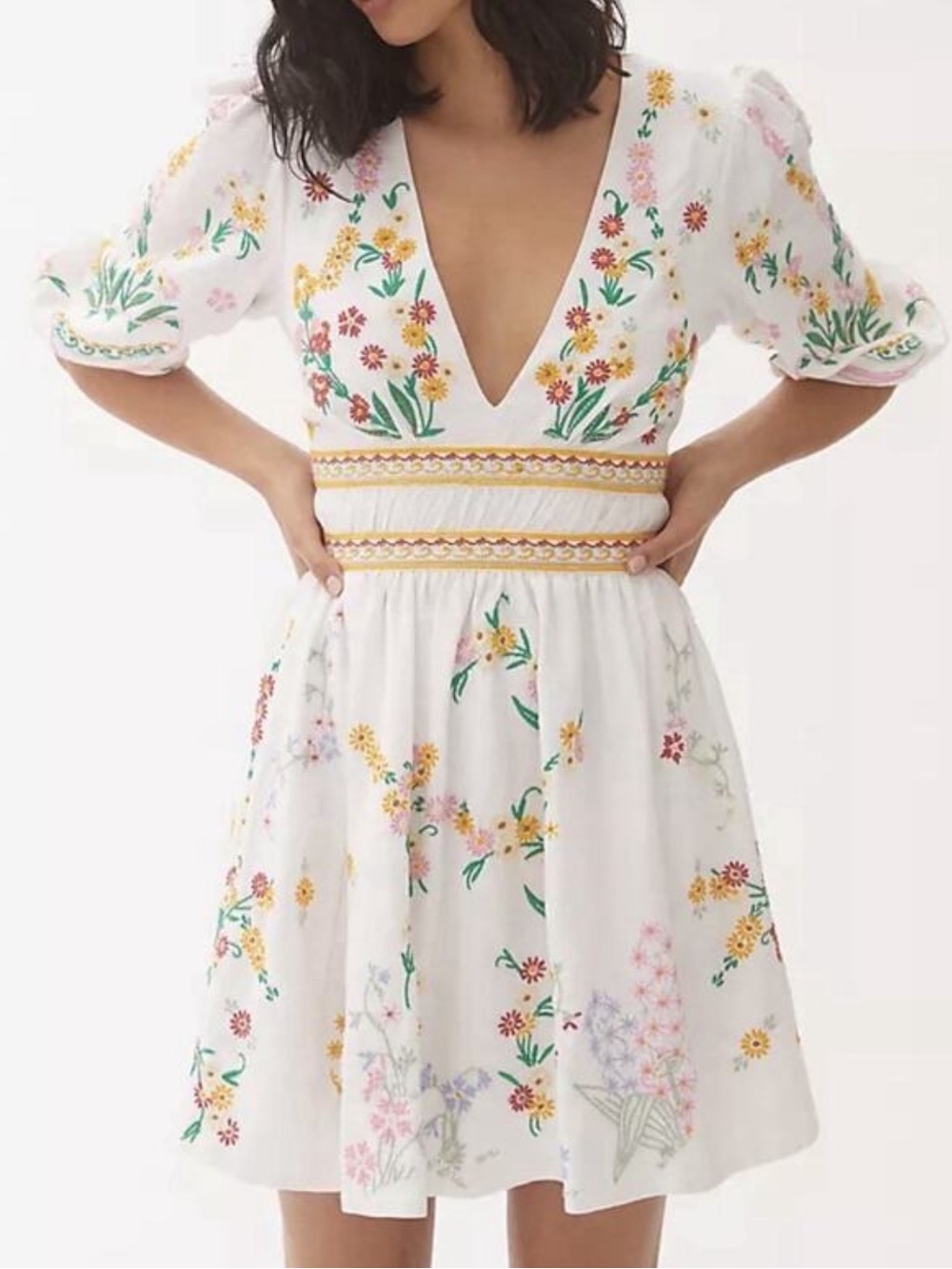 Anthropologie deep V floral Mini Dress